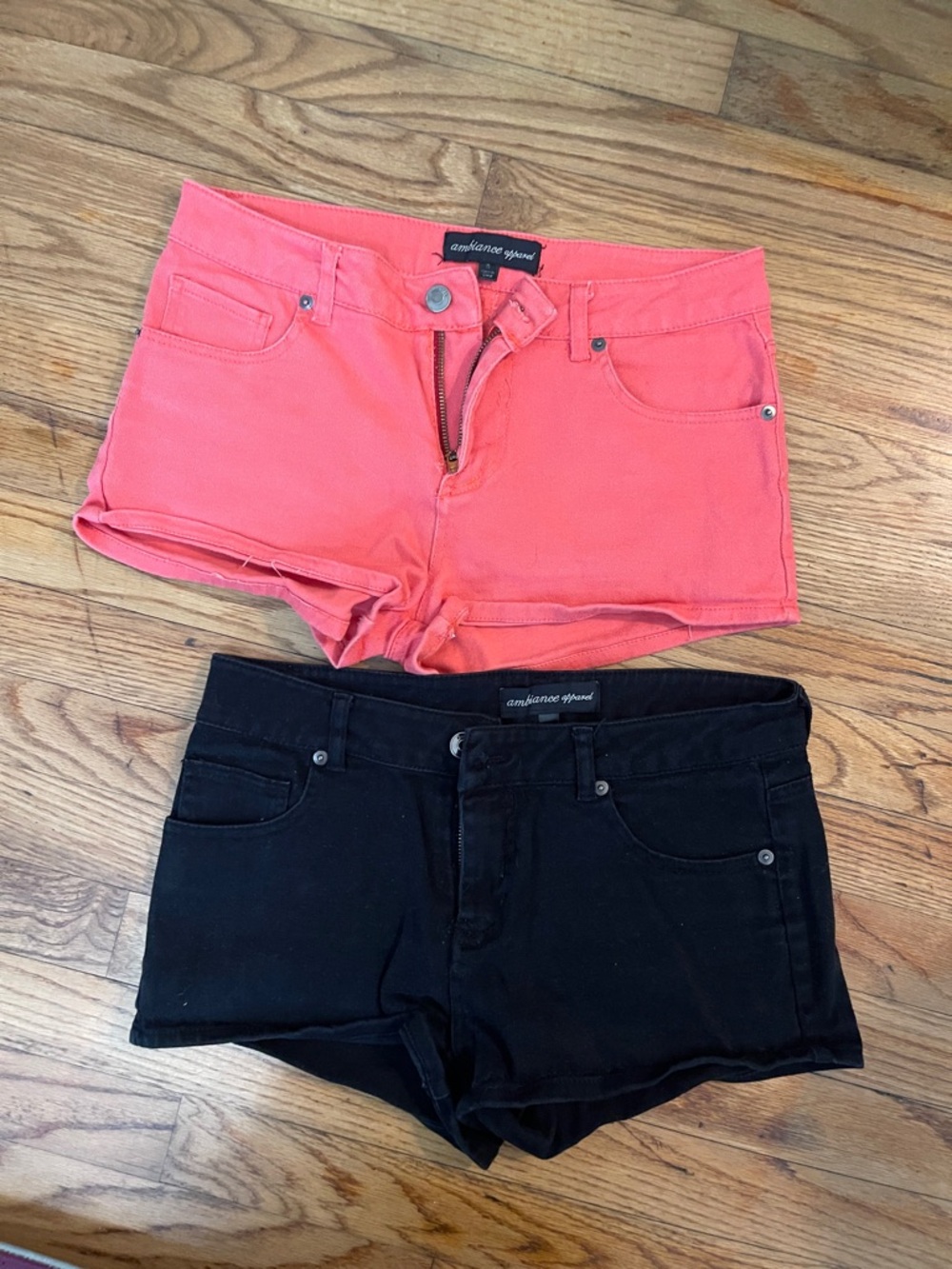 Ambiance Coral and Black Denim Short Shorts